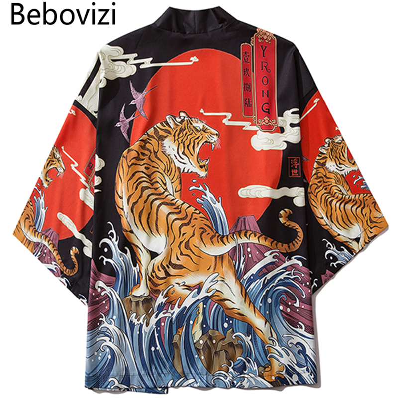 Bebovizi 中国風の虎浴衣着物女性カーディガン日本の着物伝統的な 2020 日本ストリート男性緩い服