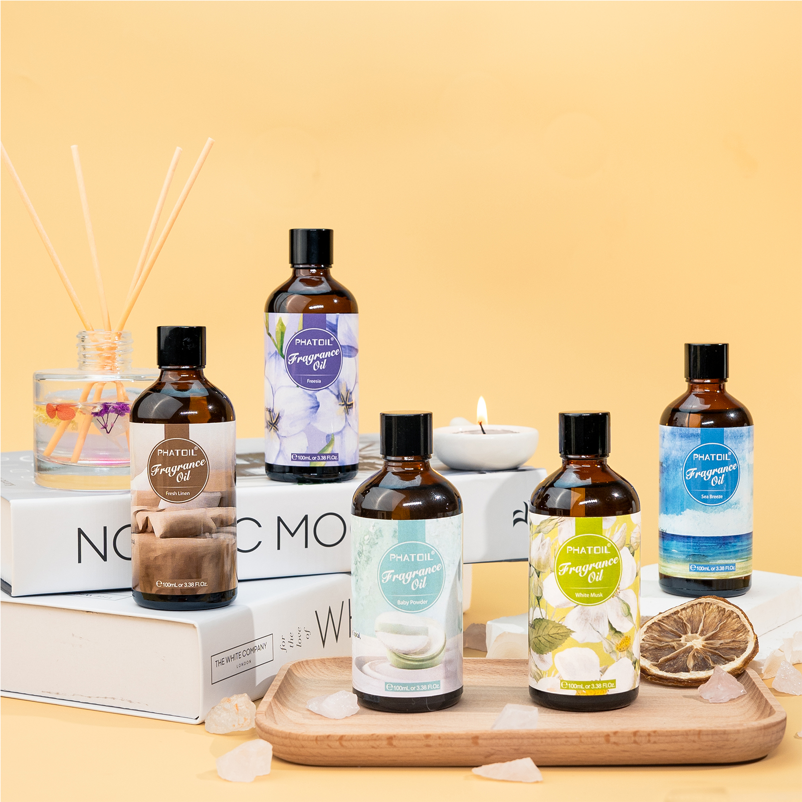 PHATOIL 100 ミリリットルフラワーシリーズフレグランスオイルディフューザーキャンドル作成ホワイトムスクバブルガムシーブリーズベビーパウダーアロマオイル