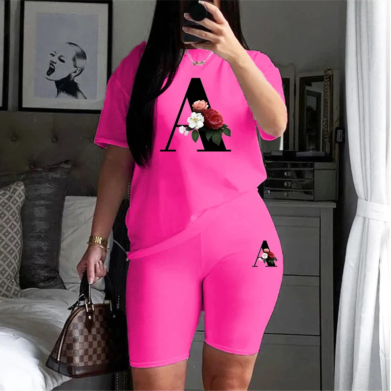 A-Z 印刷レディースショートトラックスーツデイリーカジュアルショーツ 2 枚セット屋外ジムスポーツジョギング女性服 2026 夏服