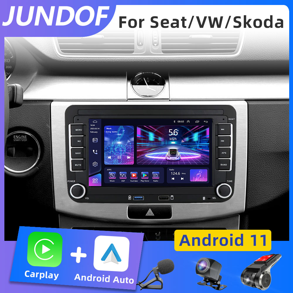 JUNDOF 2 Din Android カーラジオ GPS 4 グラム WiFi DSP Carplay VW/フォルクスワーゲンシュコダオクタヴィアゴルフ 5 6 トゥーランパサート B6 ポロジェッタ