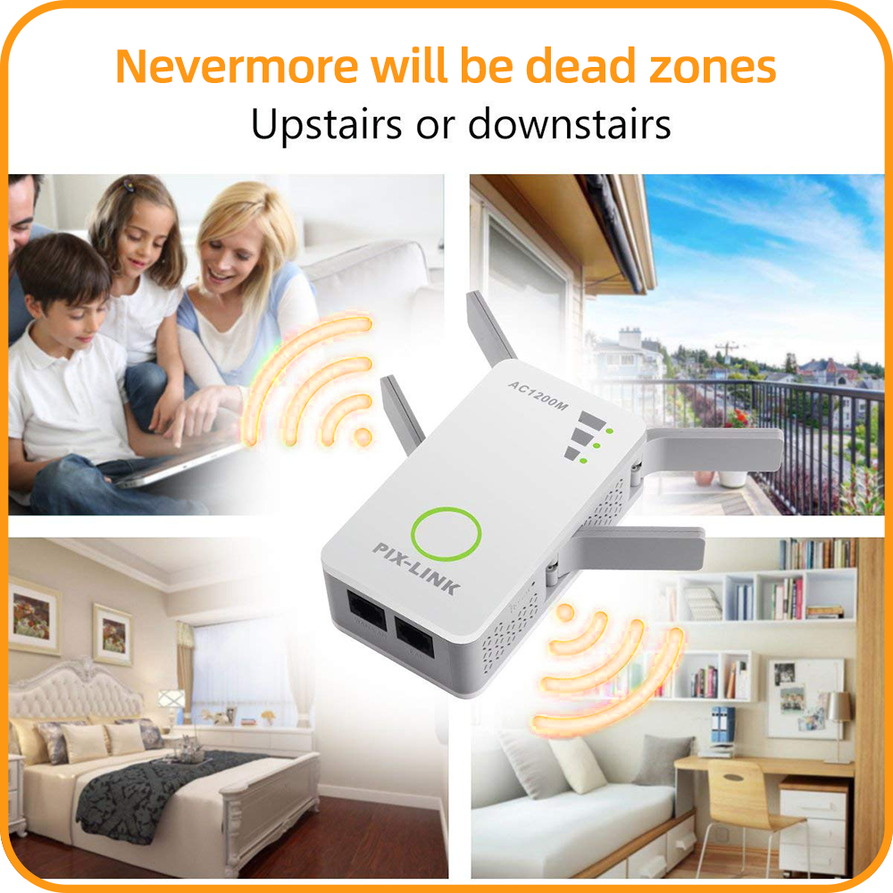 PIX-LINK AC09 AC1200M WiFi エクステンダー 1200Mbps デュアルバンド 2.4G/5G 4 アンテナ WPS ルーター/リピーター/AP 3-in-1 ギガビット信号ブースター
