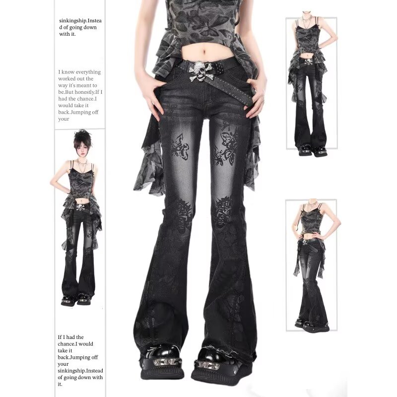 フレアジーンズ女性のための Jorts ジーンズパンツ女性少女ガールスタイルの女性の春服コケットジーンズだぶだぶ Y2k 服デニム