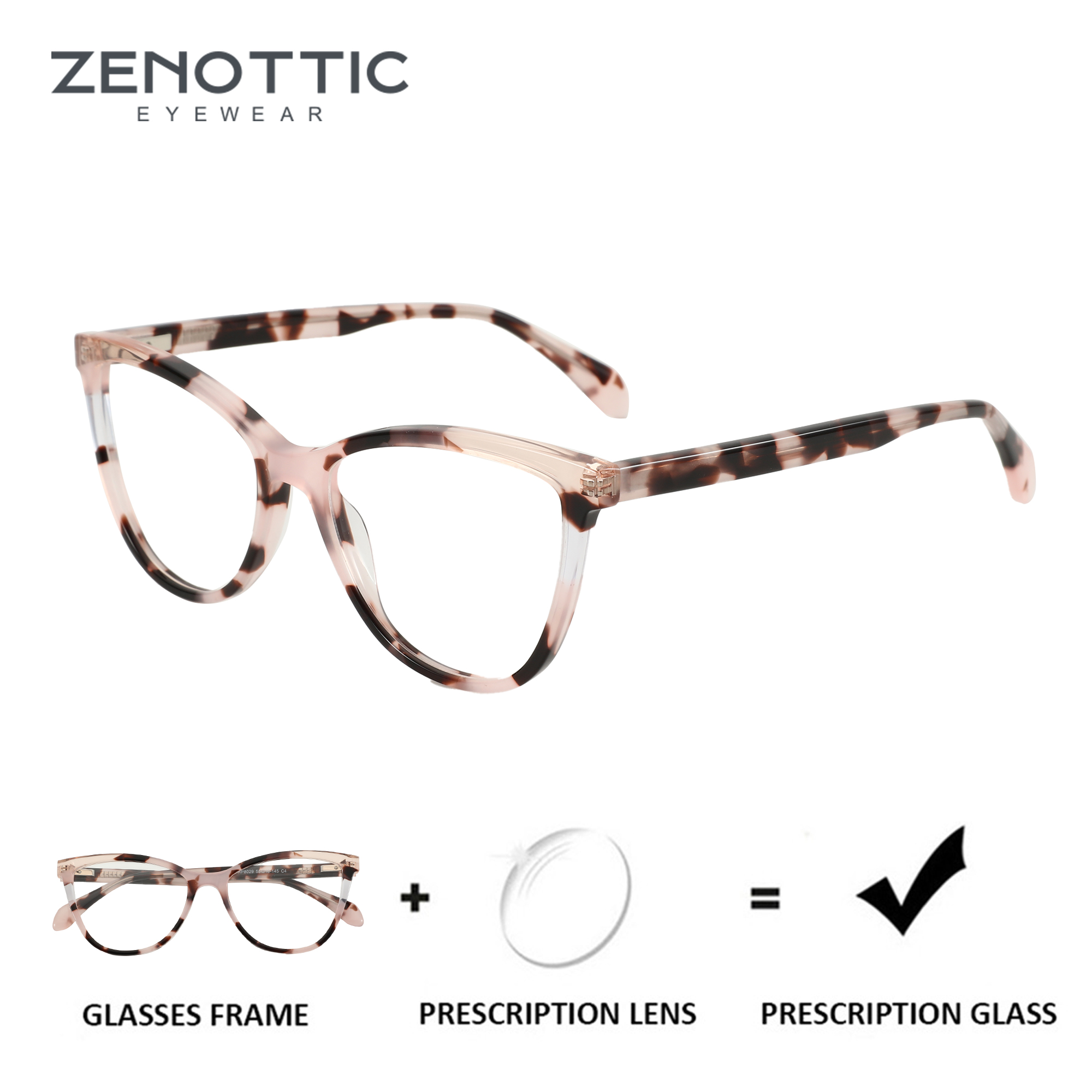 Zennottic ファッションスクエア処方メガネ春脚近視眼鏡アセテート光学眼鏡女性キャットアイ花の色