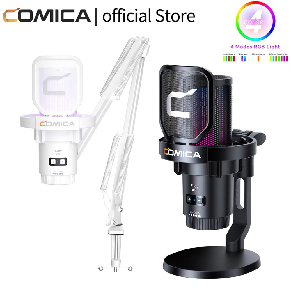 COMICA Ejoy UNI 有線 USB ゲーミングマイク PC スマートフォン用ノイズキャンセリング/RGB 付き、ストリーミングポッドキャスティング用コンデンサーマイク