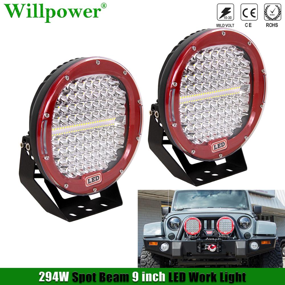 2 個オフロード車ブルバー 294 ワット 9 "ラウンドスポットライトレッドヘッドライトジープラングラー JK SUV 4X4 トラックピックアップ LED フォグライト作業ランプ