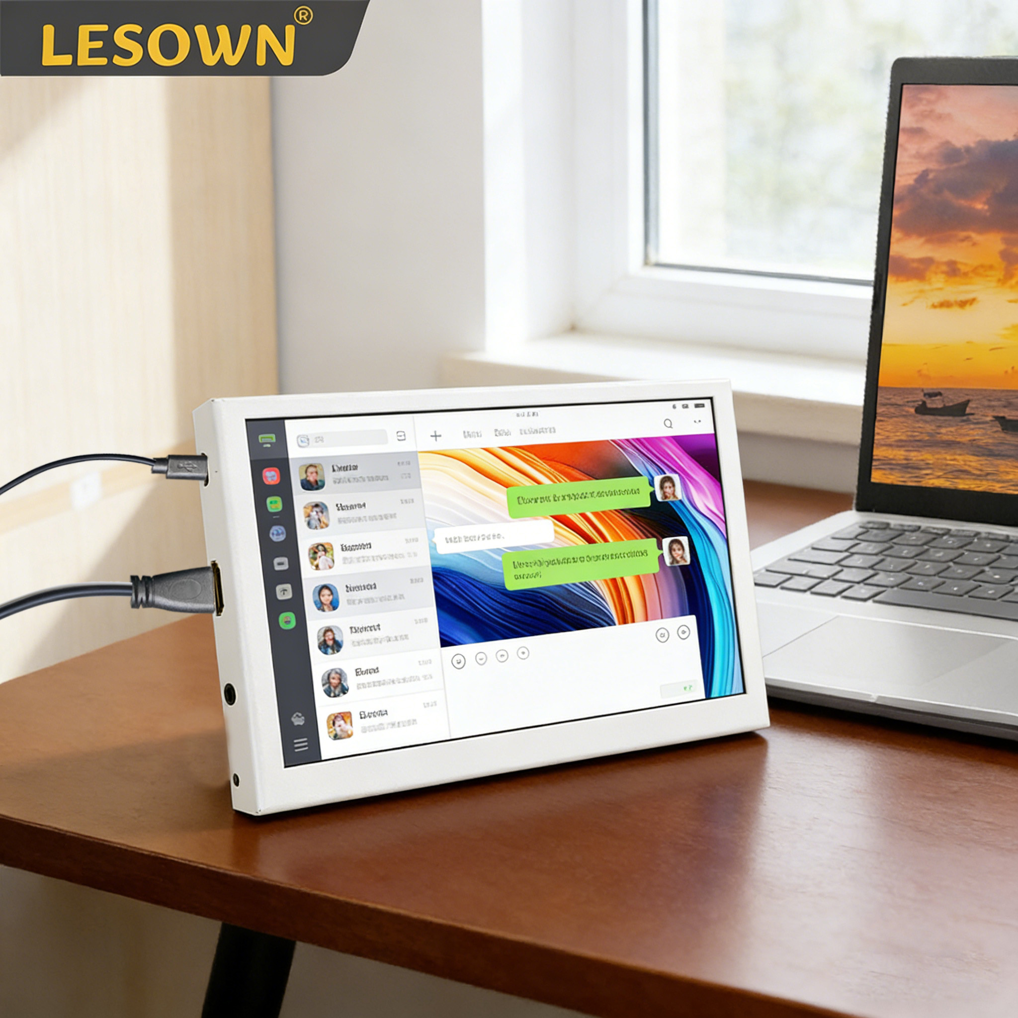 LESOWN トラベルモニター 7 インチ 1024x600 IPS LCD 小型ポータブルディスプレイ外部モニターチャットウィンドウ用追加画面