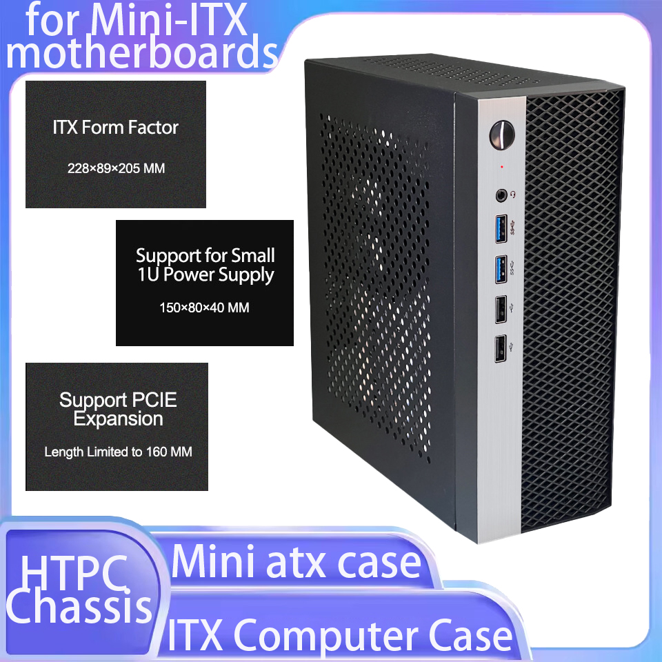 ミニ ITX コンピュータケース HTPC シャーシサポート 1U 電源ケースと 4 USB 17*17 マザーボード USB2.0 USB3.0 コンピュータケース
