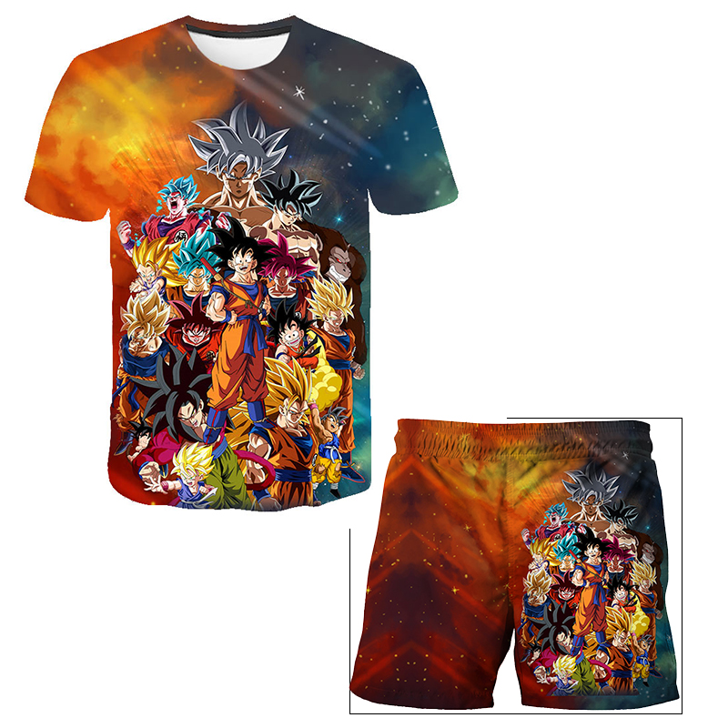 日本の漫画ドラゴンボール Z Tシャツ子供用トップ Tシャツショーツ 2 点セット夏の男の子用 Tシャツショーツビーチパンツ