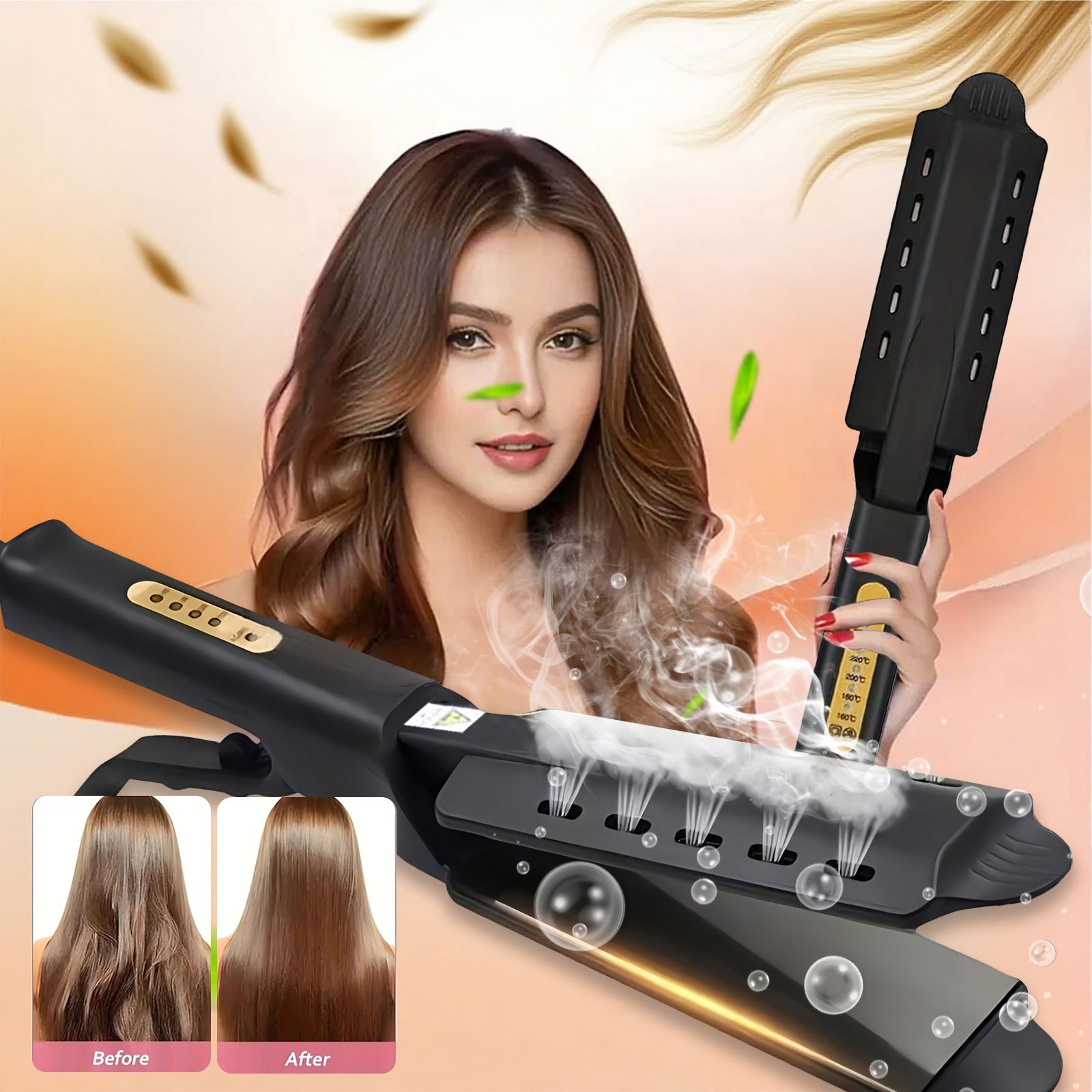 4段階温度調整機能付きヘアアイロン、ストレートアイロンとカーラーの1台2役、母の日のクリスマスギフト