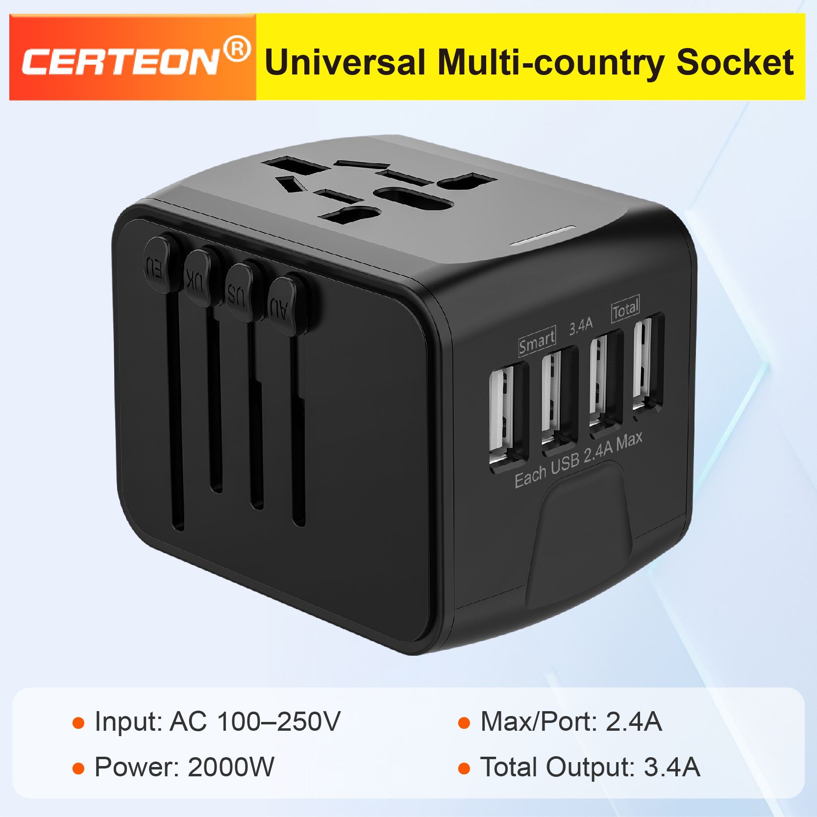 ユニバーサル トラベル アダプター 4 USB 充電器 インターナショナル プラグ コンバーター 電源アダプター ワールドワイド USB 充電アダプター