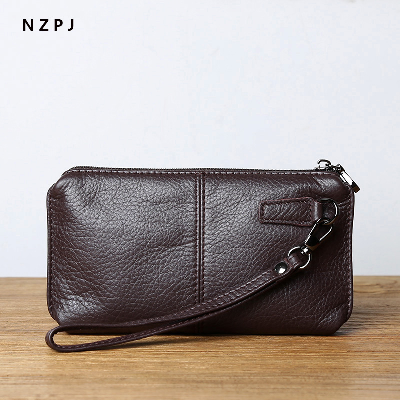 NZPJ 長財布付きレザーレジャーマン、ソフトレザー、ハンドジッパー、マネーチャックレイヤー、牛革クレジットカードバッグ、携帯電話バッグ