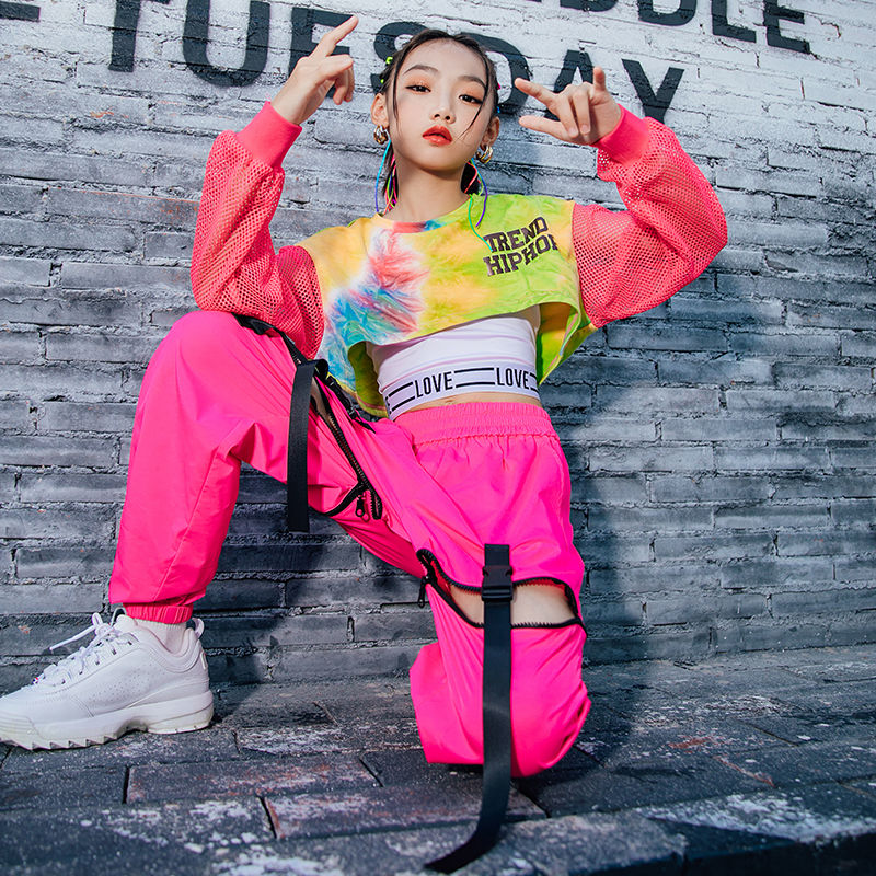 子供ヒップホップ服マルチカラークロップトップスピンクヒップホップパンツ女の子のためのジャズストリートダンス Perofrmance 着用ステージ衣装 BL6318