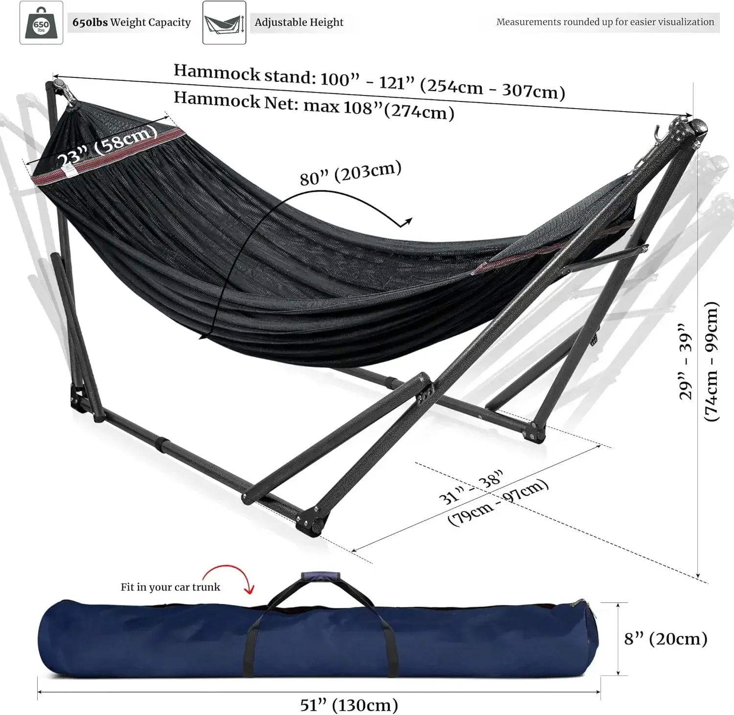 [ベストセラー、今すぐ購入!]高品質ハンモックスタンド、耐荷重600ポンド、インスタント20秒で折りたたみ可能、2人用キャンプ革命的ポータブ