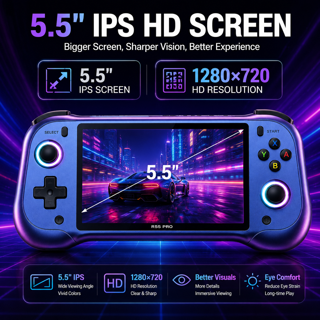 H55 プロレトロハンドヘルドゲームコンソール 30 エミュレータ PSP PS1 N64 GBA IPS スクリーンポータブルゲームプレーヤー子供のおもちゃゲームコンソール