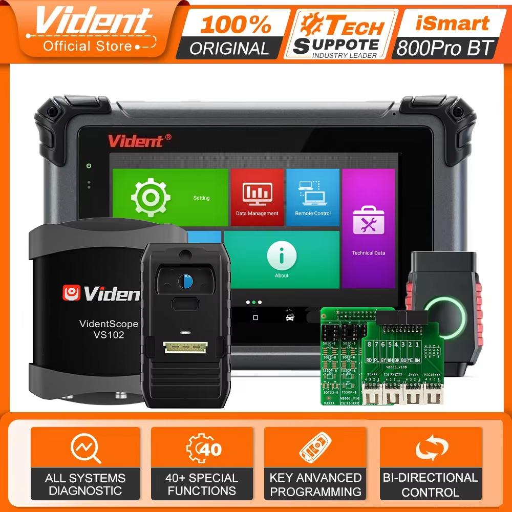 Vident ISmart800Pro BT OBD2 車診断ツール 40 リセット高度な IMMO キープログラマ双方向スキャナオシロスコープ付き