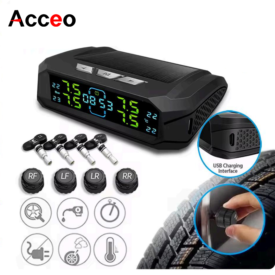 ソーラー TPMS 車のタイヤ空気圧警報モニターシステムタイヤ温度デジタル表示自動セキュリティ警報システム 4/6 センサー 8 BAR