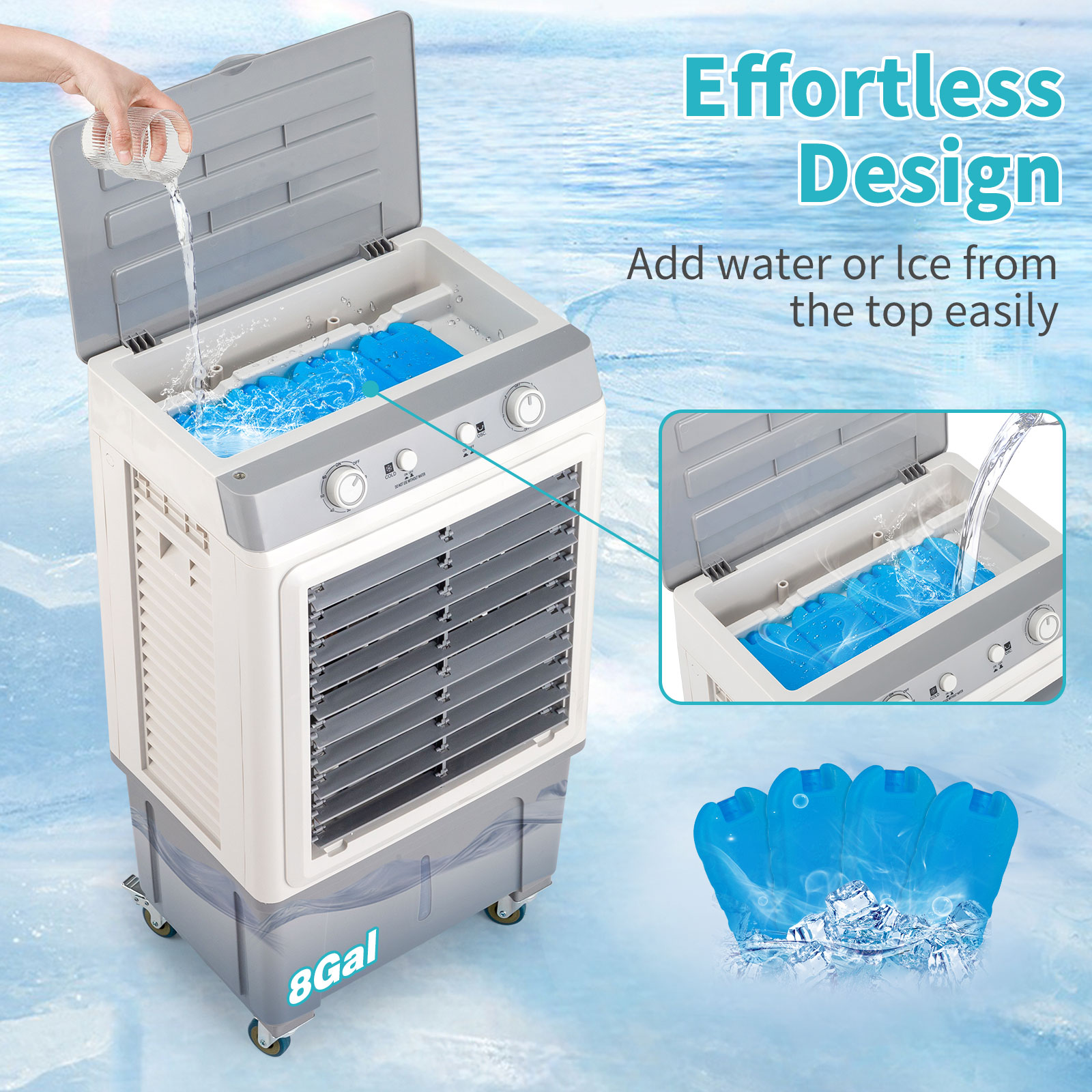 4つの氷の結晶を備えた機械式空冷ファン