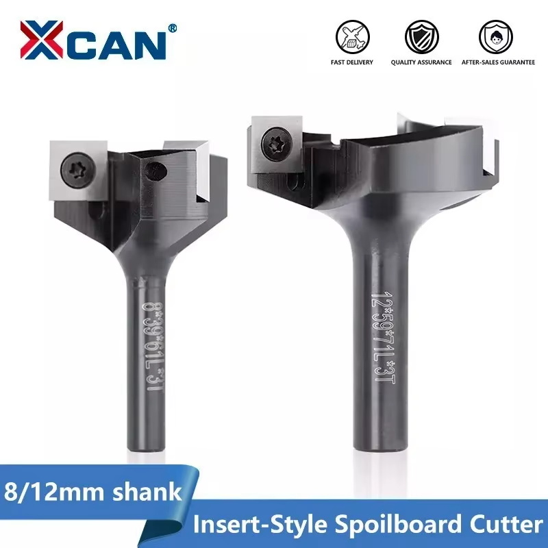 XCAN フライスカッター木材用 8/12 ミリメートル 3 フルート木材かんなビットフェイスミルインサート超硬スラブスポイルボード CNC サーフェシングルータービット