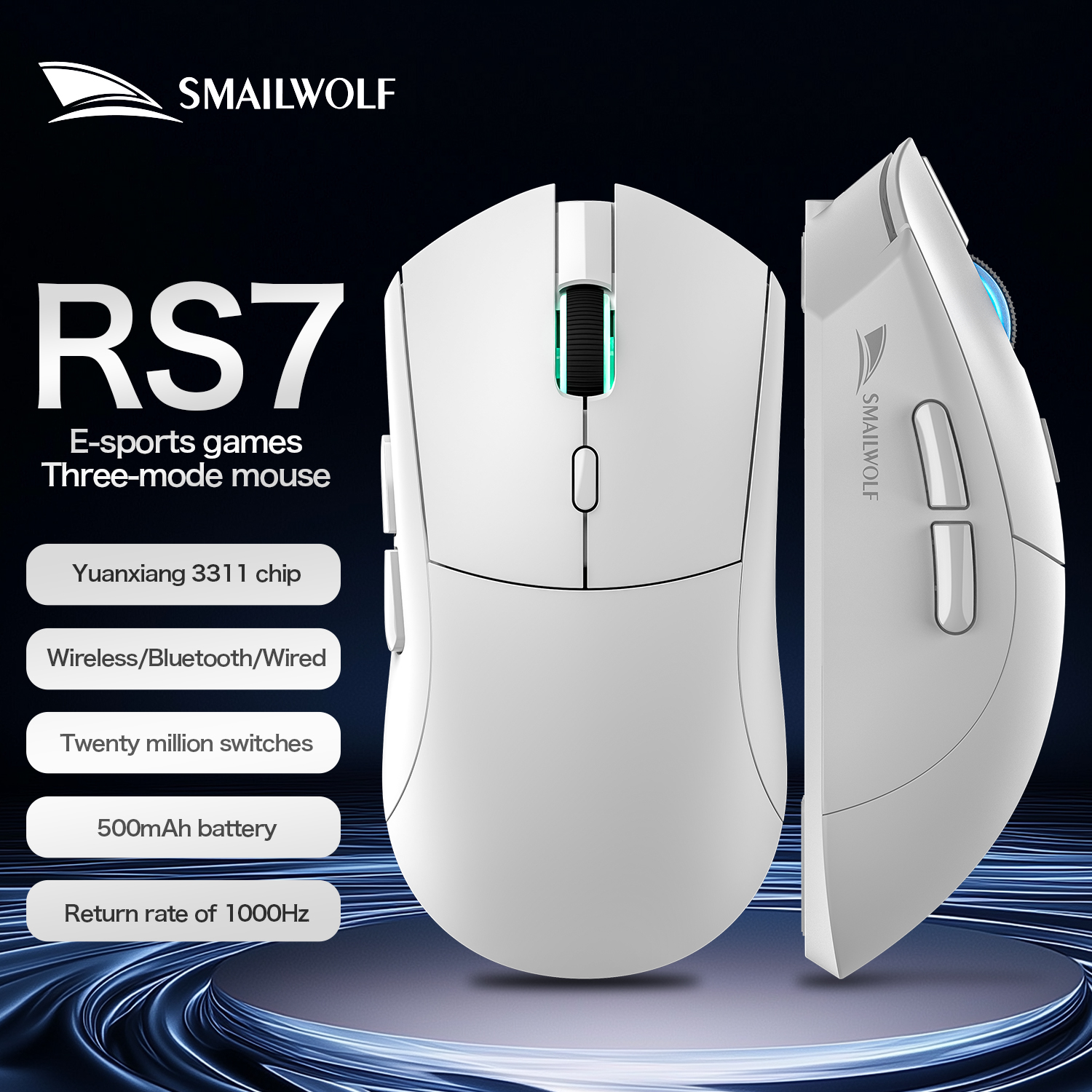 SMAILWOLF RS7 Bluetooth ワイヤレス ゲーミング マウス 3 モード PAW3311 マクロ定義マウス ラップトップ ゲーム オフィス