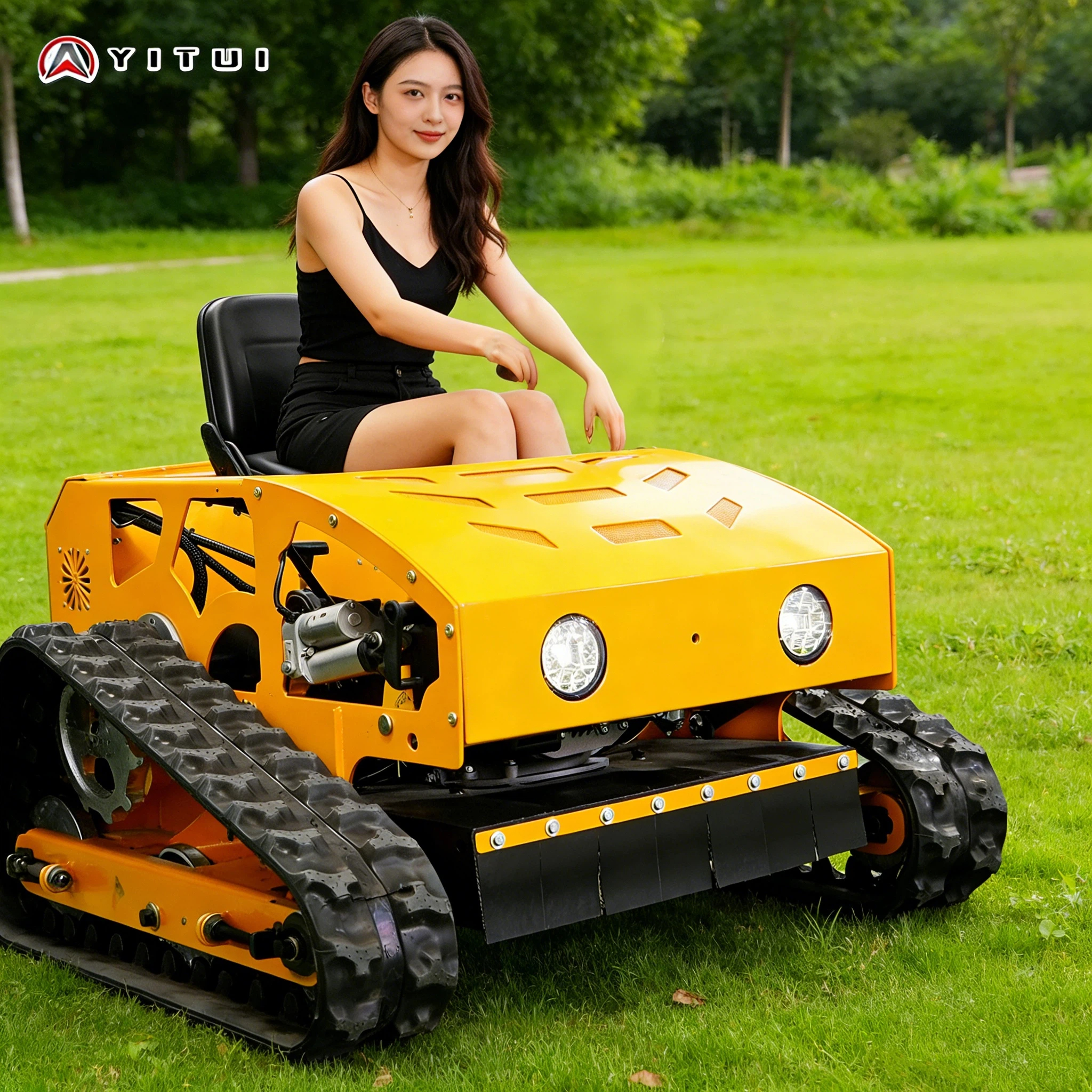 カスタマイズされた-550ミリメートル切断幅工場直接販売ゴムクローラーガソリンエンジンリモートコントロール芝刈り機自走式