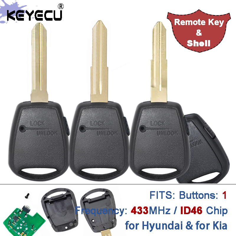 KEYECU 433MHz ID46 チップ 1 ボタン車リモートキーフォブヒュンダイアクセント ILoad IMax 起亜リオピカントソウルベンガシード光なし