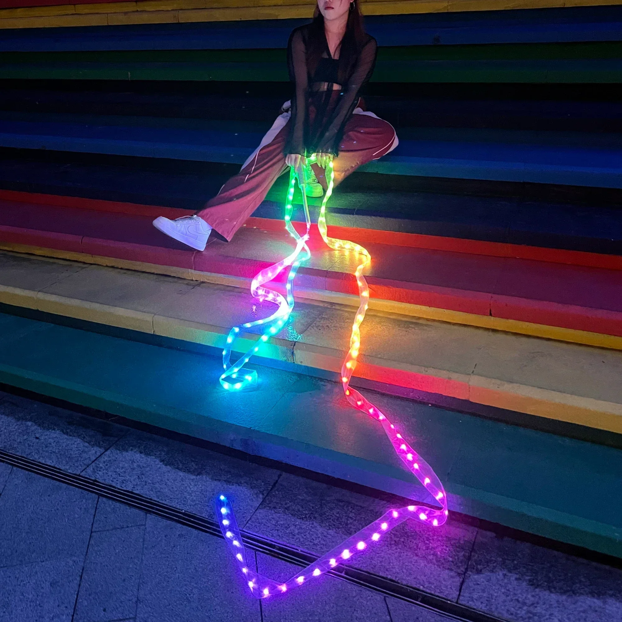LED 発光リボン RGB フルカラージムリボン Led 新体操ベリーダンス Rechargeabl ステージ小道具アプリ制御小道具