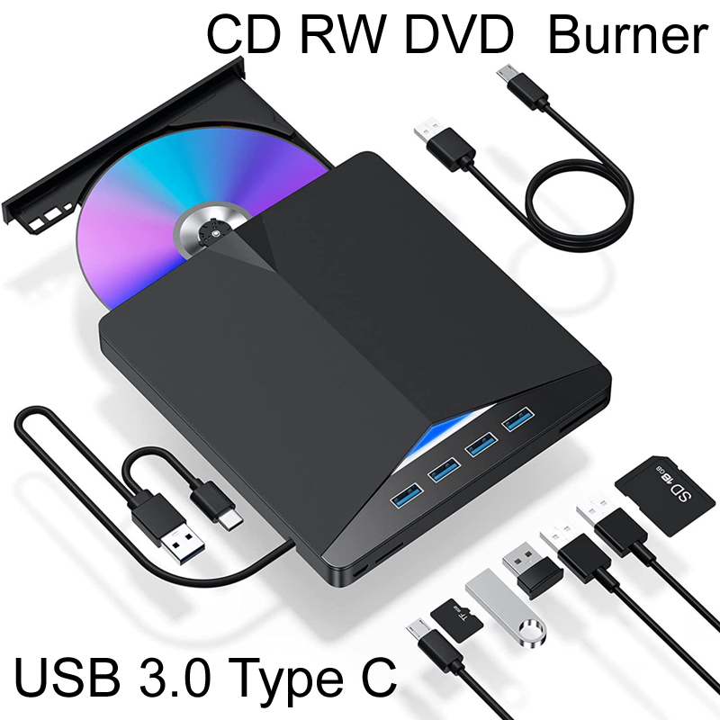 7-in-1 USB 3.0 Type C 外付け CD RW DVD 光学ドライブ トレイタイプ DVD バーナー レコーダー リーダー プレーヤー ラップトップ ノート PC デスク用