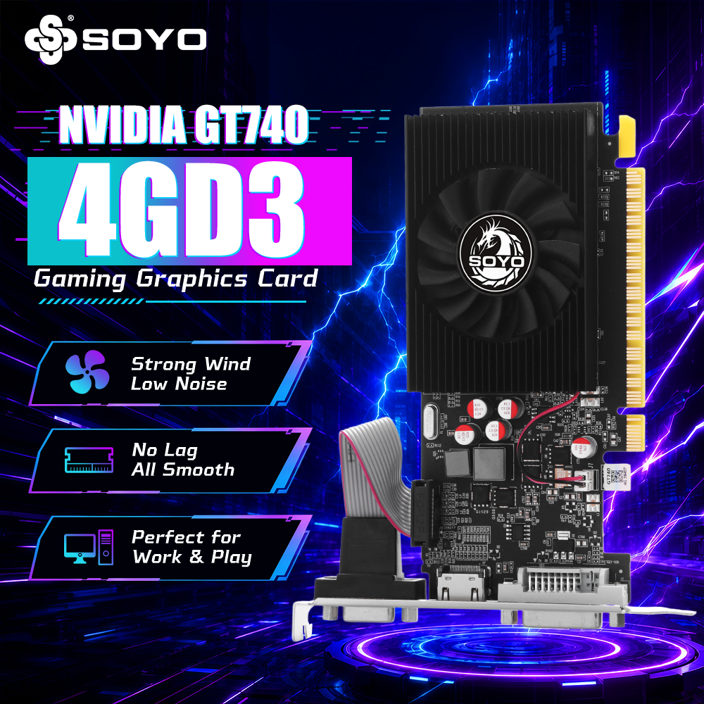 SOYO NVIDIA GeForce GT 740 グラフィックカード 4GB DDR3 128ビット PCIex16 3.0 デスクトップPC ゲーム オフィス用 28NM 993MHz GPUクロック PhysX ロープロファイル グラフィックカード ビデオカード