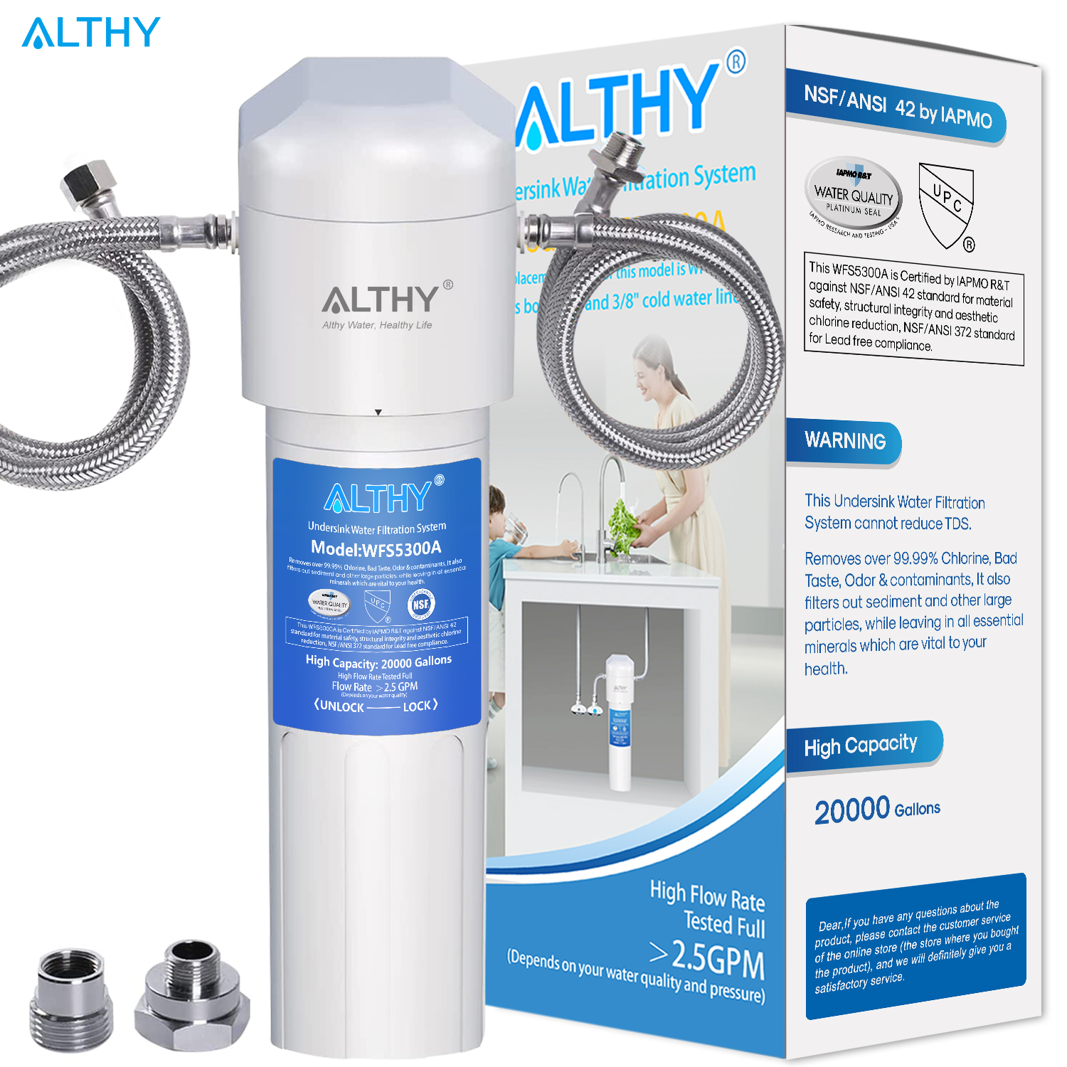 ALTHY アンダーシンク飲料水フィルター浄水器 - NSF/ANSI 認定直接接続アンダーカウンター飲料水濾過システム