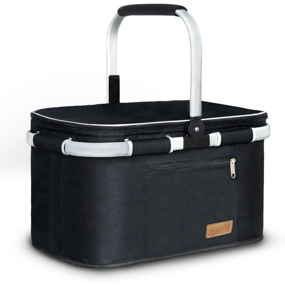 大型 35L 断熱ピクニックバスケット 二重層ポケット付き 漏れ防止 折りたたみ式 安定した屋外使用