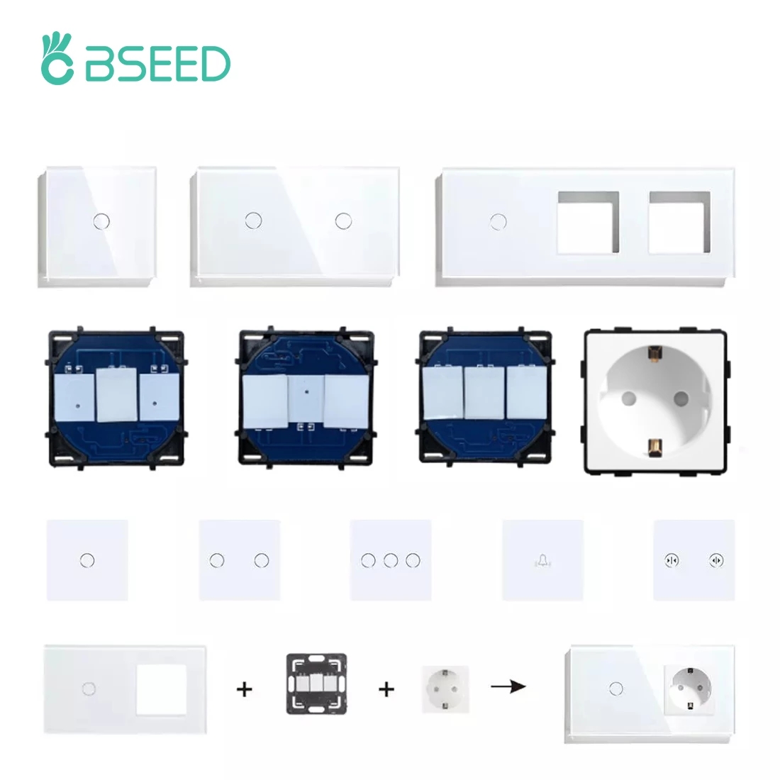 BSEED 壁タッチスイッチ調光器タッチライトスイッチ機能部品ガラスパネル EU 壁ソケットプラグ DIY 無料組み合わせ