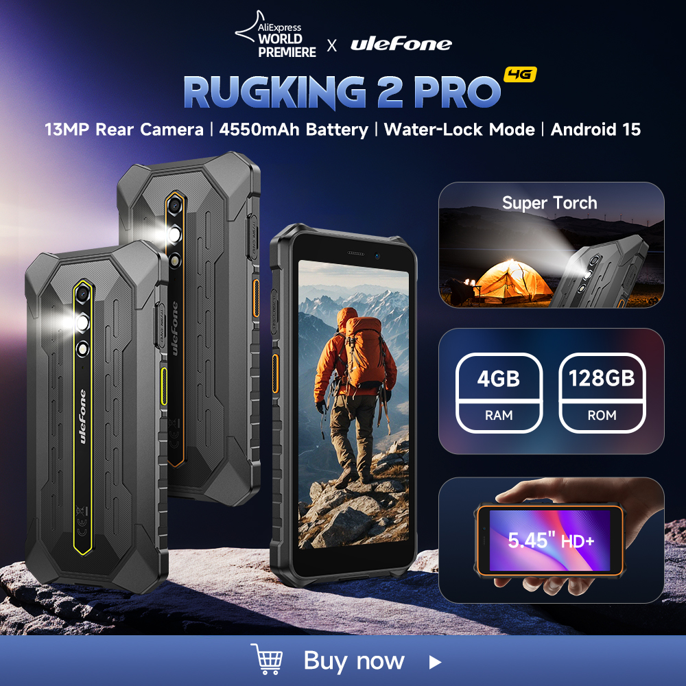【世界初公開】Ulefone RugKing 2 Pro AI Rugged Phone Android 15 4G 128GB ROM 防水スマートフォン NFC 5.45"4G グローバル 4550mA
