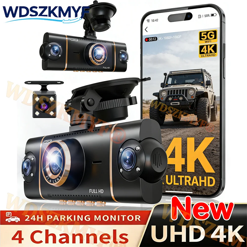 4K クアッドレンズ車カメラ WIFI ドライブレコーダー 360° カバレッジ 車 DVR 24H 駐車モニター スターライト ナイトビジョン カーセキュリティアクセサリー