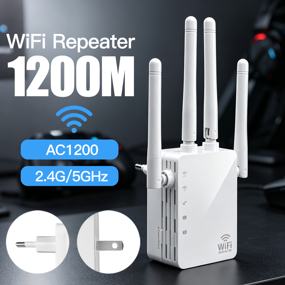 1200Mbps WiFi リピーター 5Ghz デュアルバンド WiFi エクステンダー 2.4G/5GHz Wi-Fi 信号ブースタールーターネットワークアンプ長距離受信機
