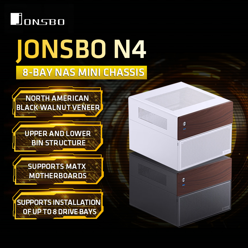 Josbo N4 マルチベイ MINI NAS シャーシ アルミニウム合金サポート 6 HDD SFX 電源 MATX マザーボード サイレント デザイン ウォールナット トリム