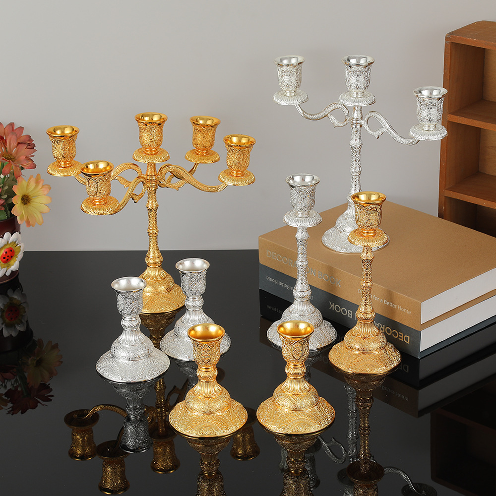 2pc ヨーロッパスタイルの金属燭台キャンドルホルダーゴールドシルバードロップシッピング結婚式ラマダンイード宗教装飾ホーム
