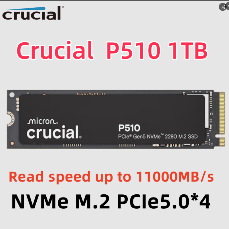 Crucial P510 1TB Gen5 NVMe SSD、最大 11,000 MB/s PCIe 5.0 M.2 2280 内蔵ソリッド ステート ドライブ、ラップトップ/デスクトップ用、OEM パッケージ
