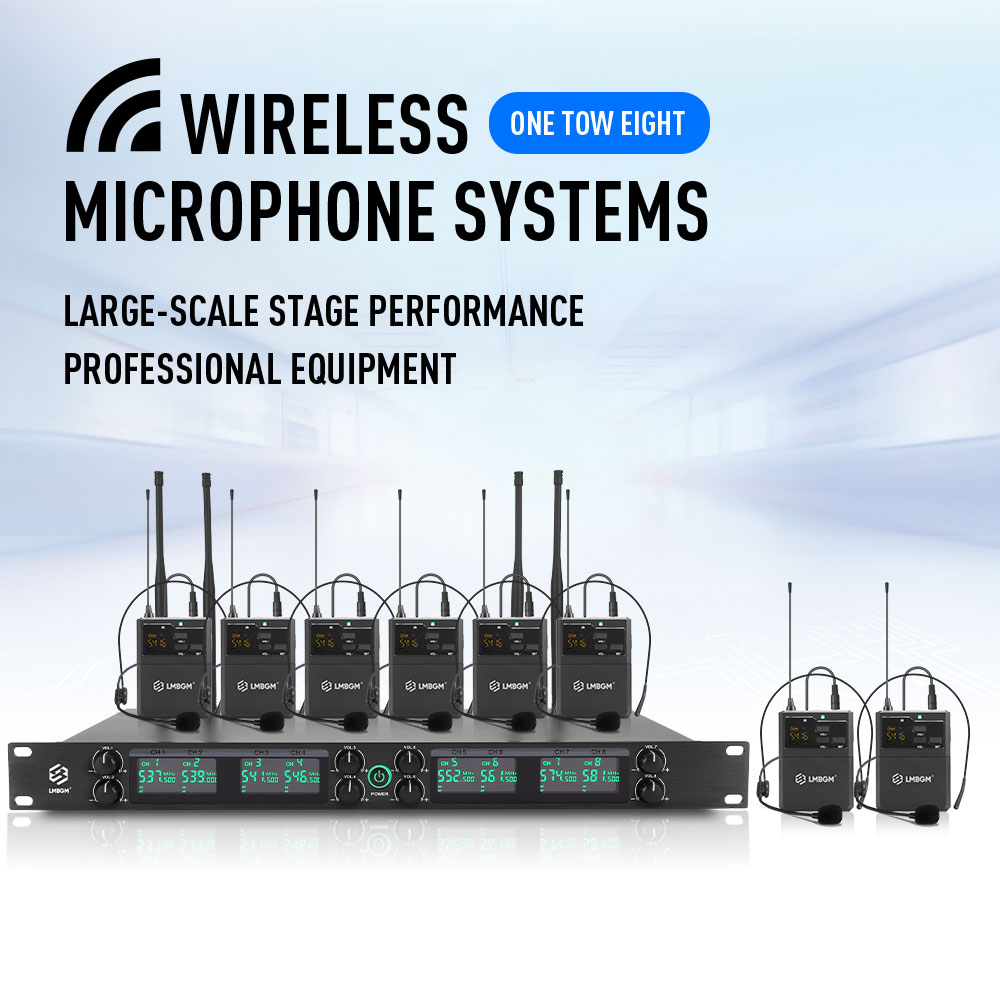 LMBGM K26R Pro UHF ワイヤレス 8 チャンネル ボディパック ヘッドセット マイク システム 164Ft 範囲 ステージ、教会、パフォーマンス、結婚式用