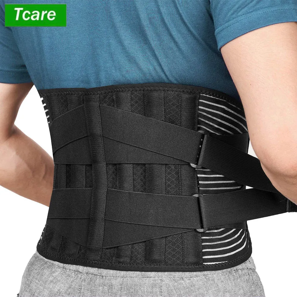 Tcare スポーツバックブレース腰痛緩和用 6 ステー、通気性のある作業用バックサポート、滑り止めランバーサポートベルト