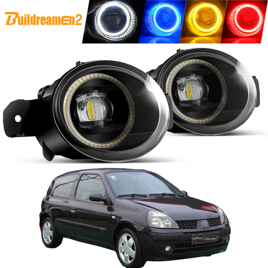 2 × エンジェルアイフォグライトアセンブリルノークリオ 2/II ハッチバックバン 1998-2004 車 LED レンズ DRL フォグデイタイムランニングランプ 40 ワット 12 V