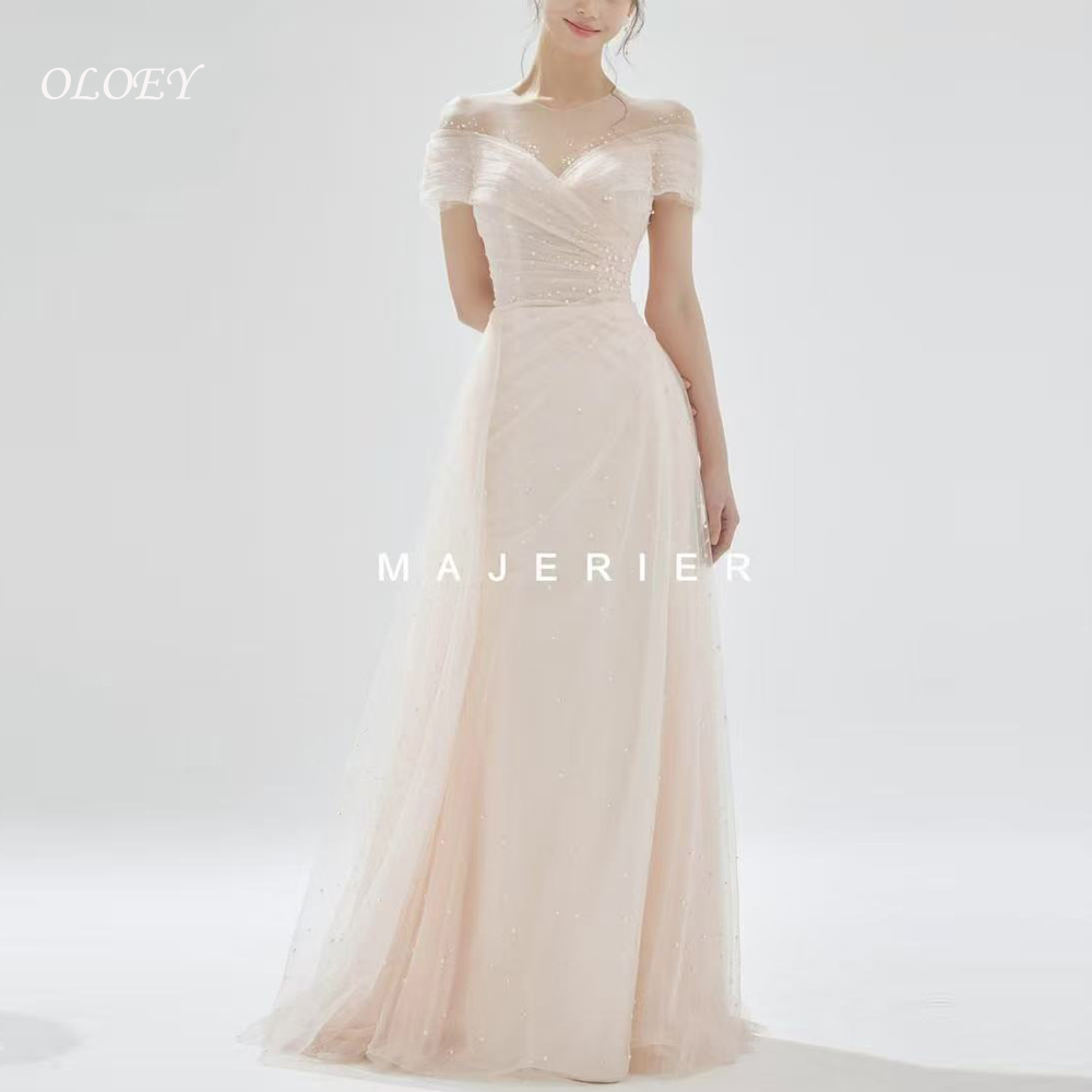 OLOEY ピンクビーズ妖精チュール韓国ウエディングイブニングドレス結婚式の写真撮影床の長さのパーティーフォーマルドレスプリンセスカスタマイズ