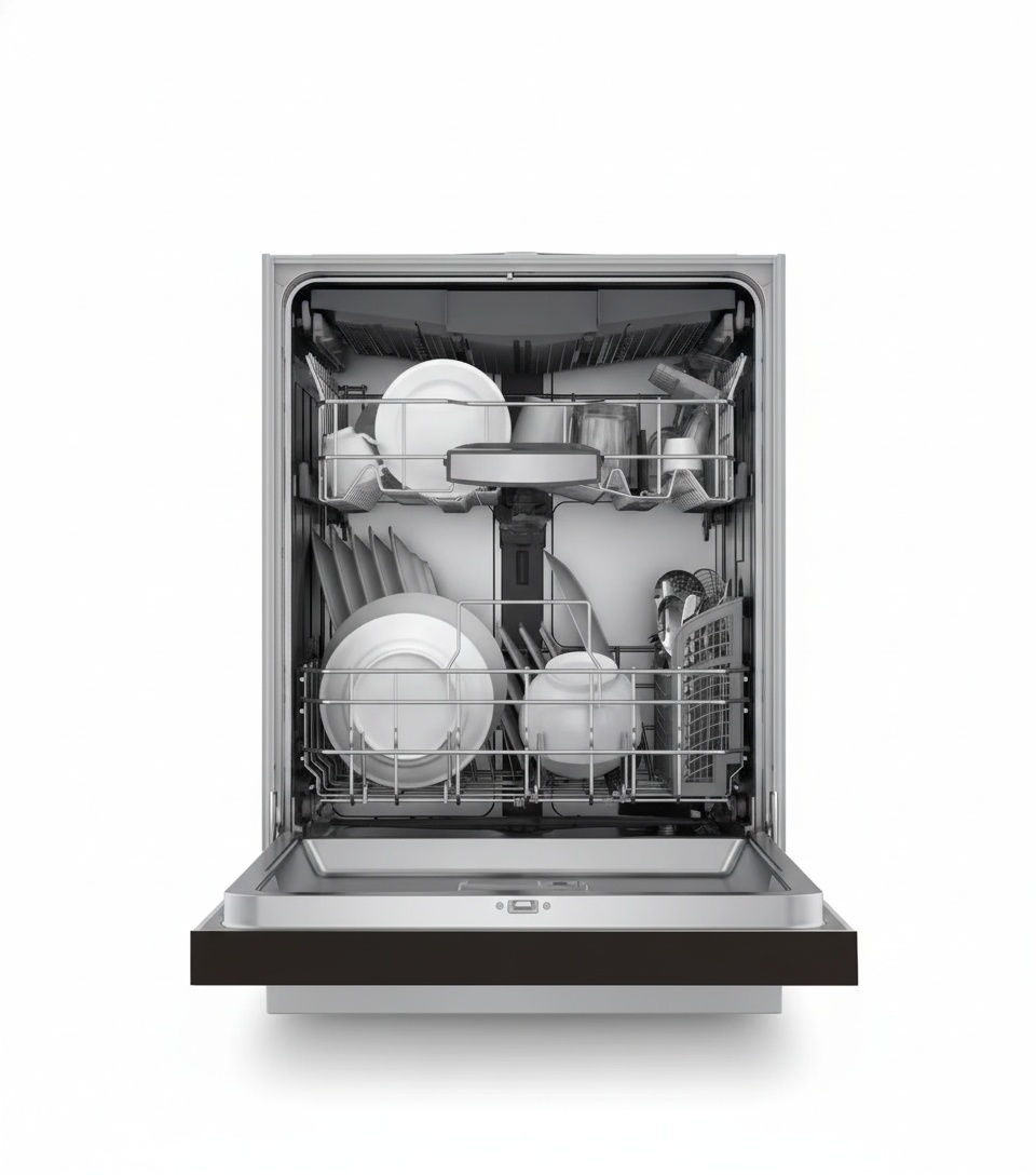 16設定電気食器洗い機、ブラックガラス自立食器洗い機、598x570x795mm大容量家庭用食器洗い機