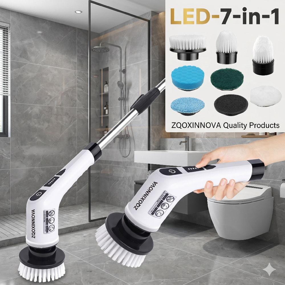 7 1 電気コードレススピンスクラバー LED ディスプレイ伸縮ハンドル充電式クリーニングブラシツール浴室床浴槽シャワー