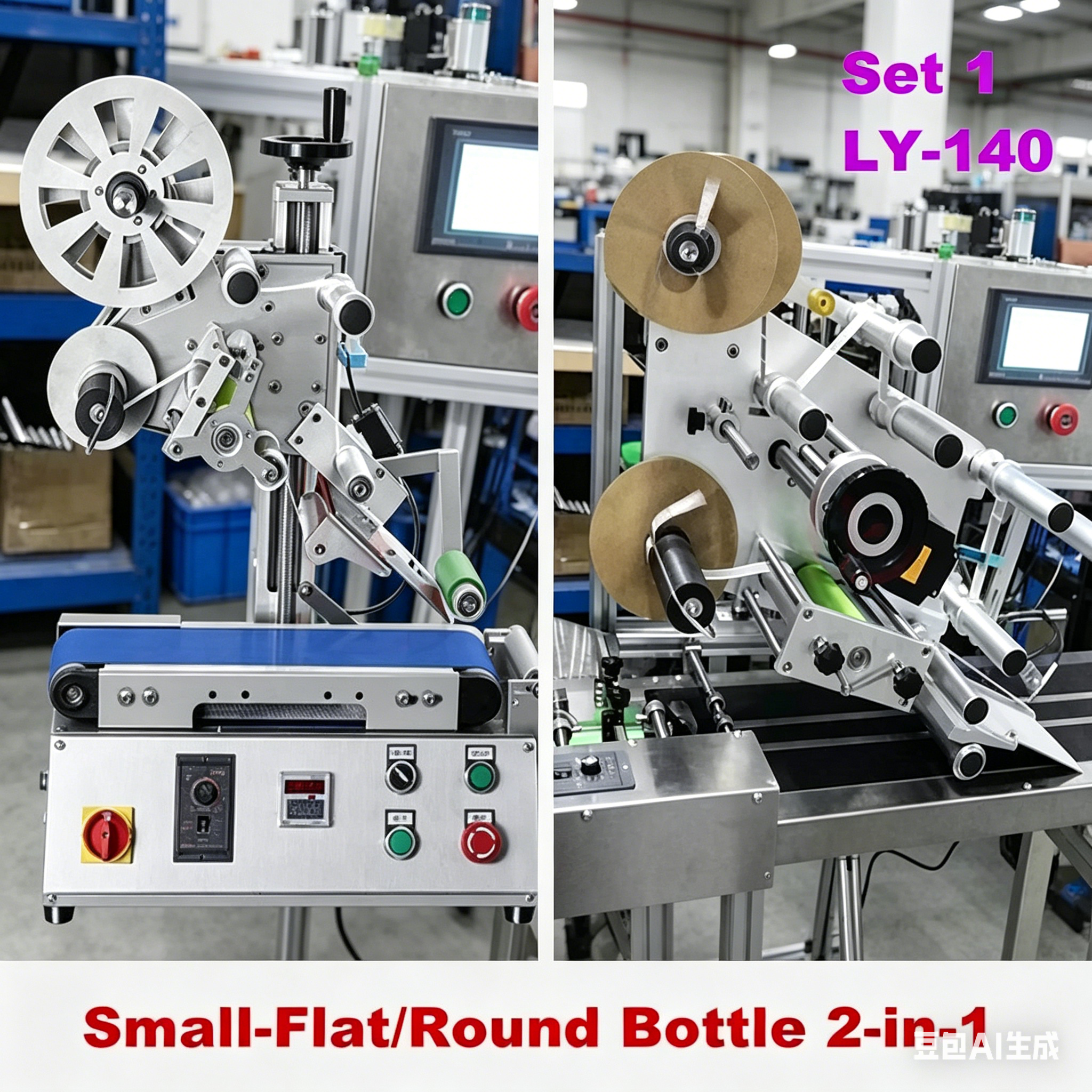 2in1 平/丸ボトル用ラベリングマシン LY-140 自動ラインラベラー包装機器ステッカーラベル計数ツール 220V