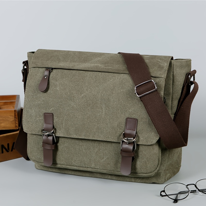 Retro Canvas Messenger Bag for Men, Large Sling Bag, Casual Crossbody Bag for Hanging Out Daily Commute, School Bag College Bags