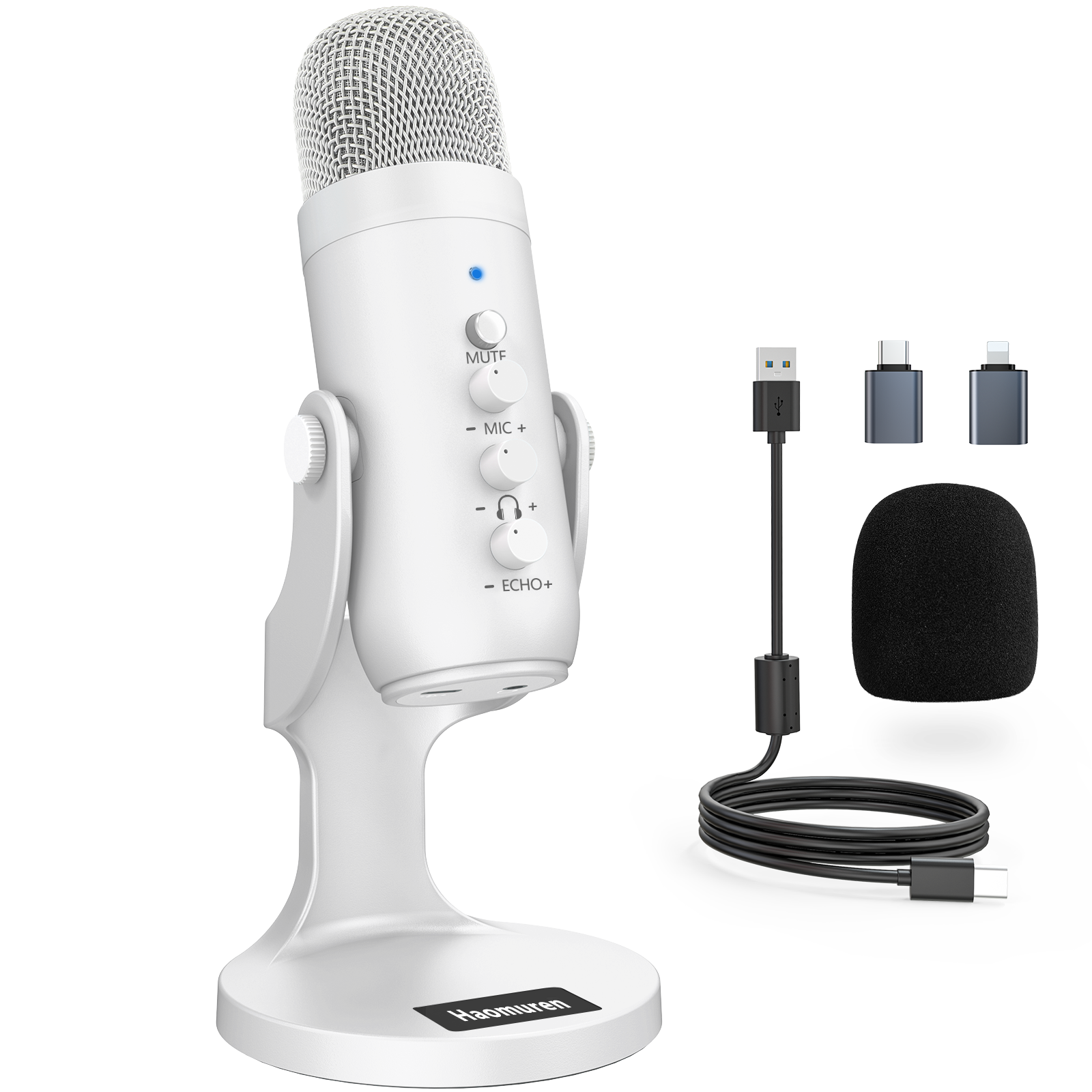 プロフェッショナル ホワイト USB コンデンサー マイク スタジオ録音マイク PC コンピューター電話ゲーム ストリーミング ポッドキャスト ボーカル Youtube 用