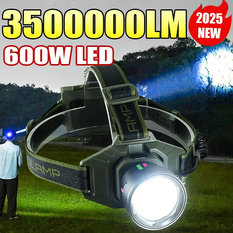 新しいアップグレードハイパワー LED ヘッドライト 3500000LM 強力な光ヘッドランプ長距離ヘッド懐中電灯 IPX6 防水乗馬キャンプ