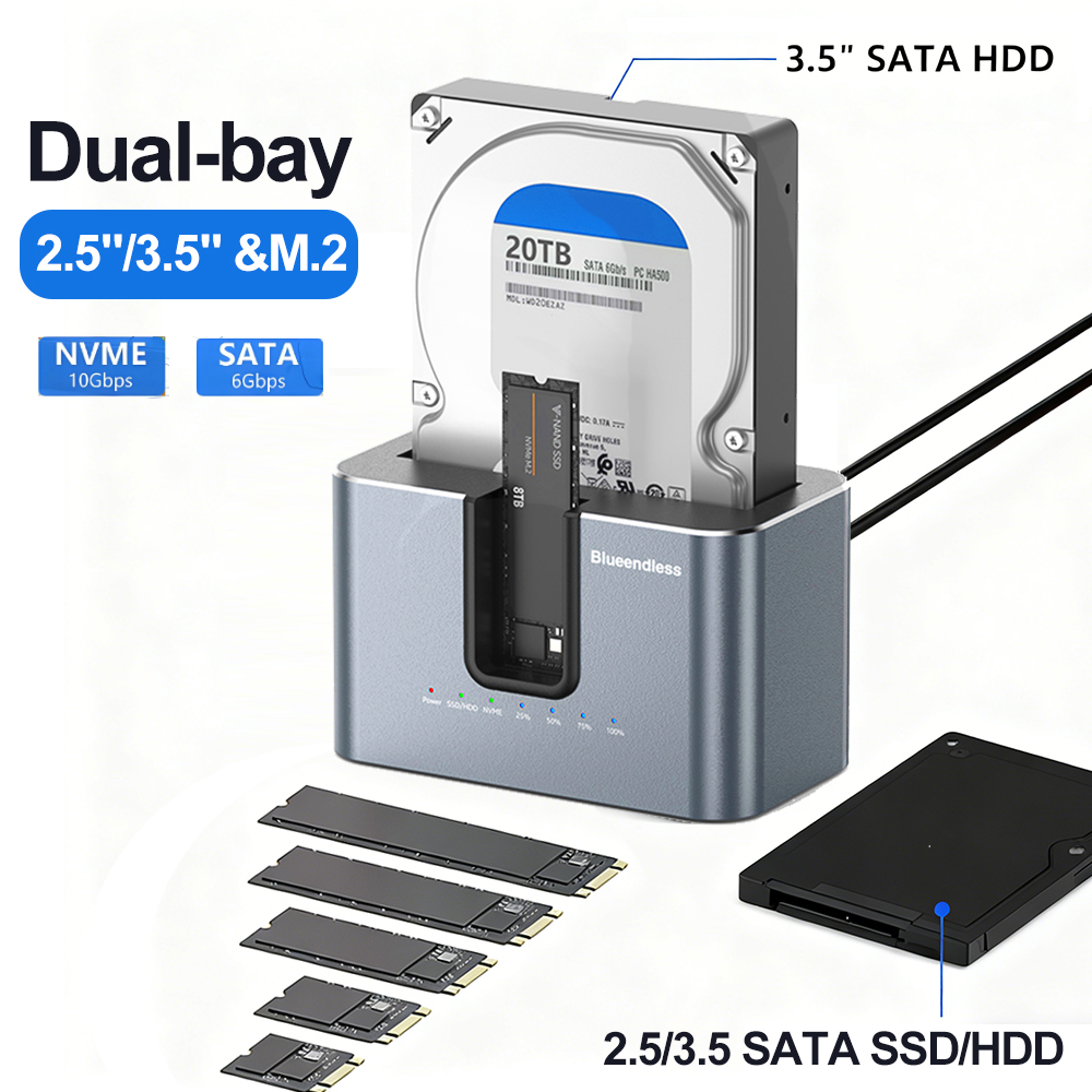 デュアルベイ HDD SSD ドッキングステーション 10Gbps M.2 NVMe エンクロージャ SATA - USB 3.0 アダプタ 2.5/3.5 インチ HDD ディスクケーススタンドオフラインクローン