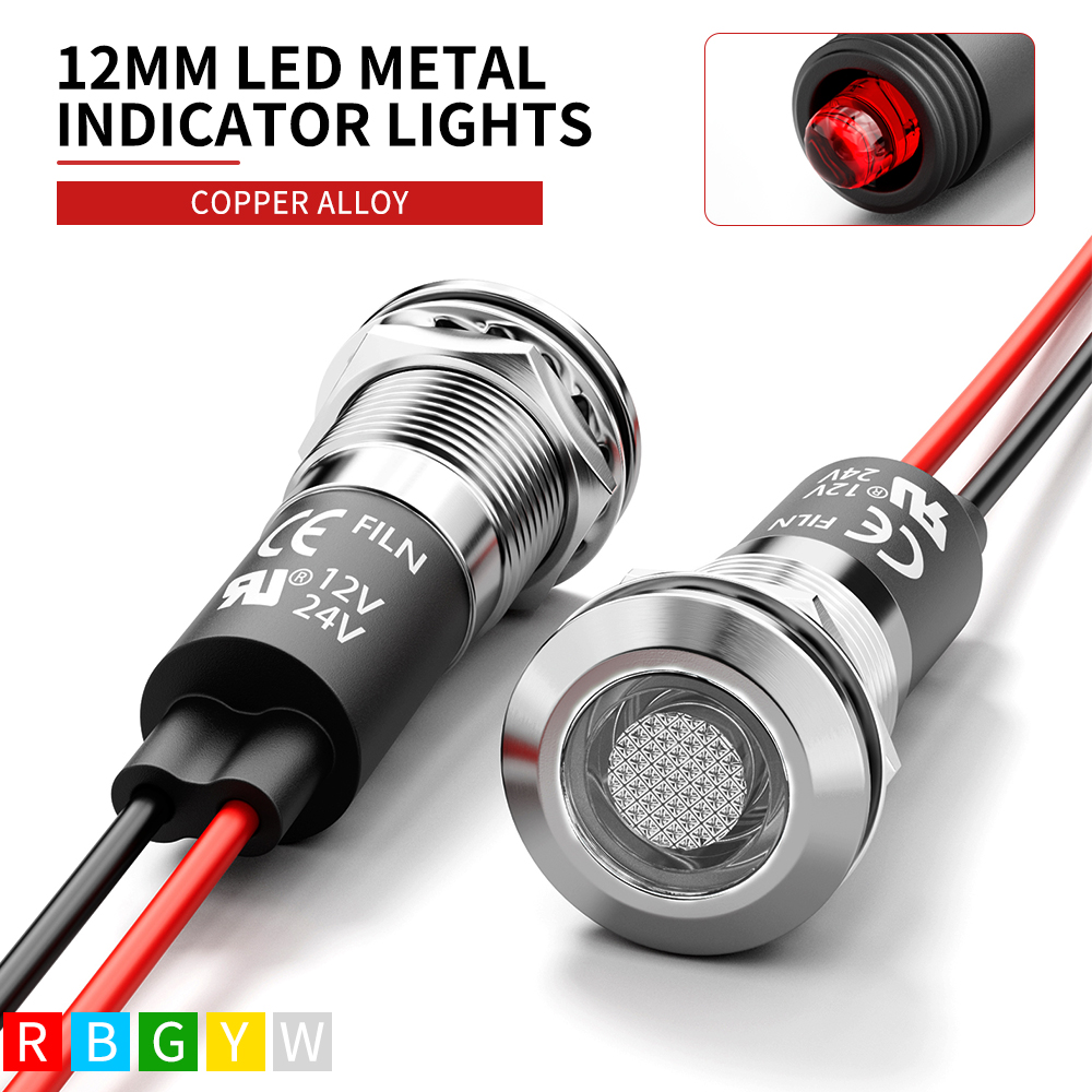 FILN 2 個 12 ミリメートル金属 LED インジケータライト IP67 防水パネルマウント信号ランプ車ボートダッシュボードパイロットライト 12-24V 110-220V