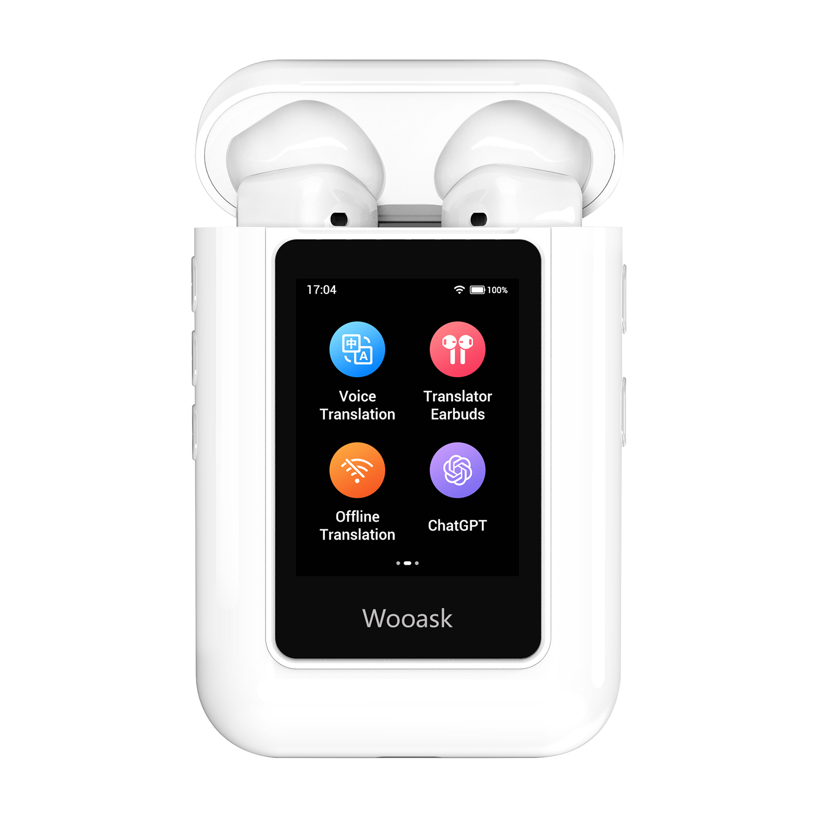 Wooask A8 翻訳イヤホン、タッチスクリーン付き革新的な ChatGPT AI 翻訳イヤホン、144 言語、16 オフライン パック付き